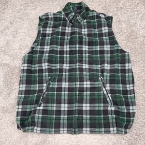 KingSize Mens 2XL Big Green Plaid Fleece Vest Full Zip 65-0446-8